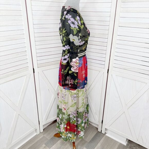 Kaktus Floral Patternblock Patchwork Tiered Maxi Dress Small Cottagecore Boho - Picture 3 of 14